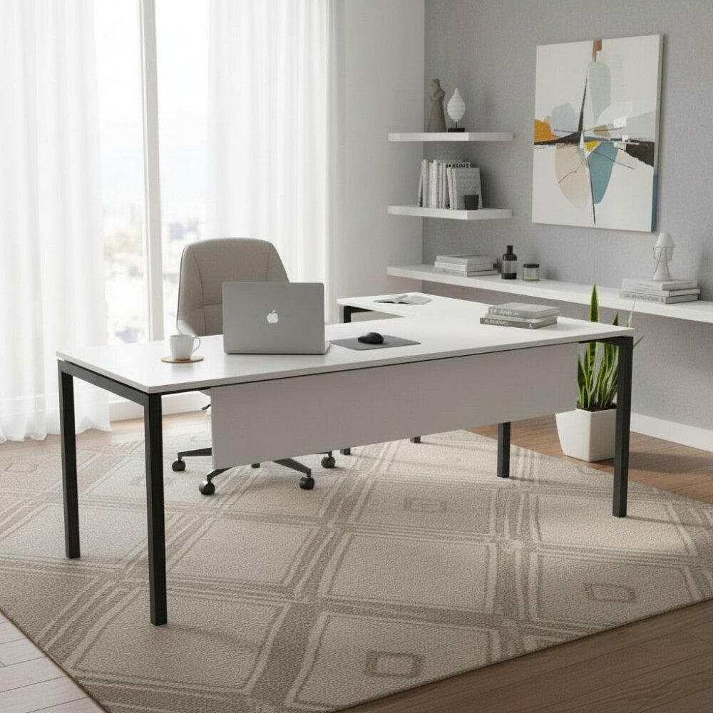ATOM SMOOTH BEYAZ MDF L ÇALIŞMA MASASI - ATOM OFİS