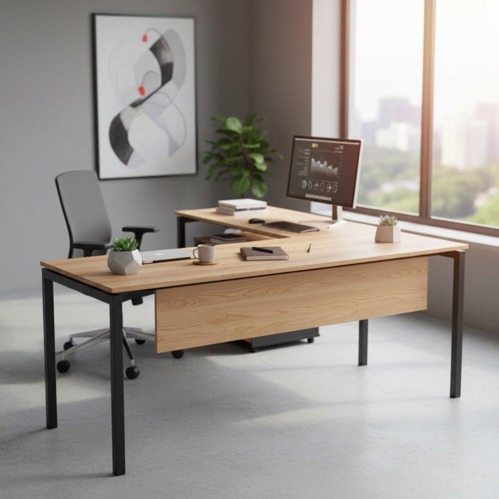 ATOM SMOOTH ÇAM MDF L ÇALIŞMA MASASI - ATOM OFİS