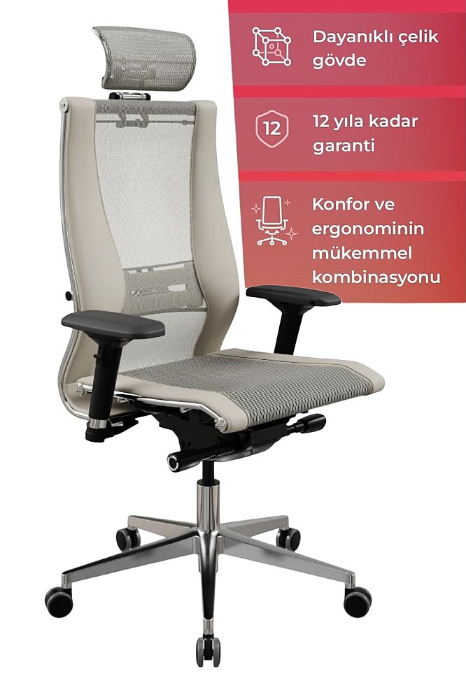 SAMURAI INFINITY GRİ DERİ VE FİLELİ YÖNETİCİ ÇALIŞMA KOLTUĞU - ATOM OFİS