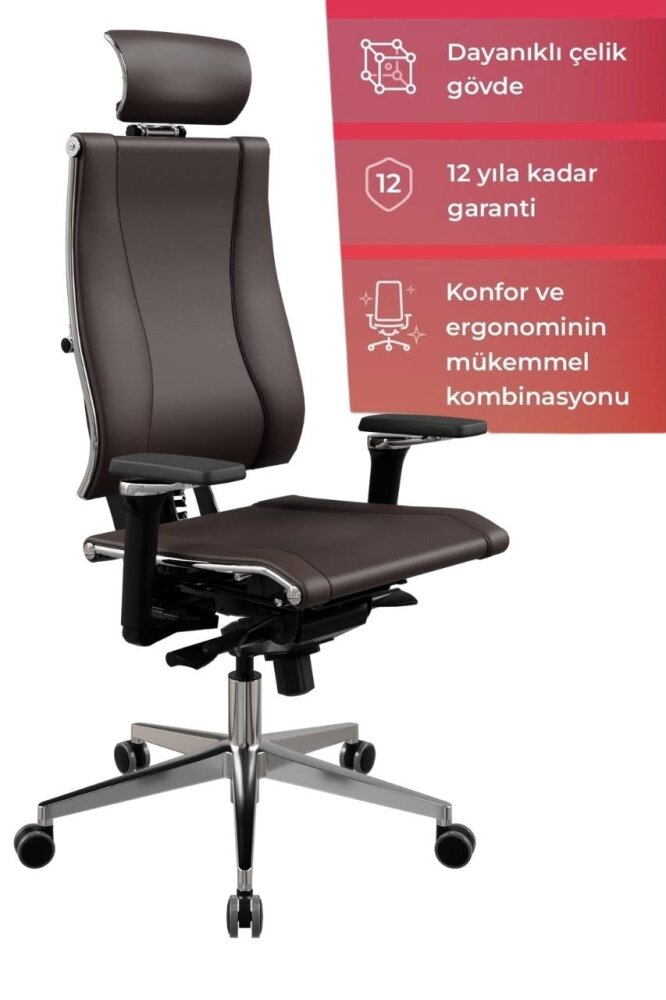 YOGA 4D KAHVERENGİ DERİ YÖNETİCİ ÇALIŞMA KOLTUĞU - ATOM OFİS