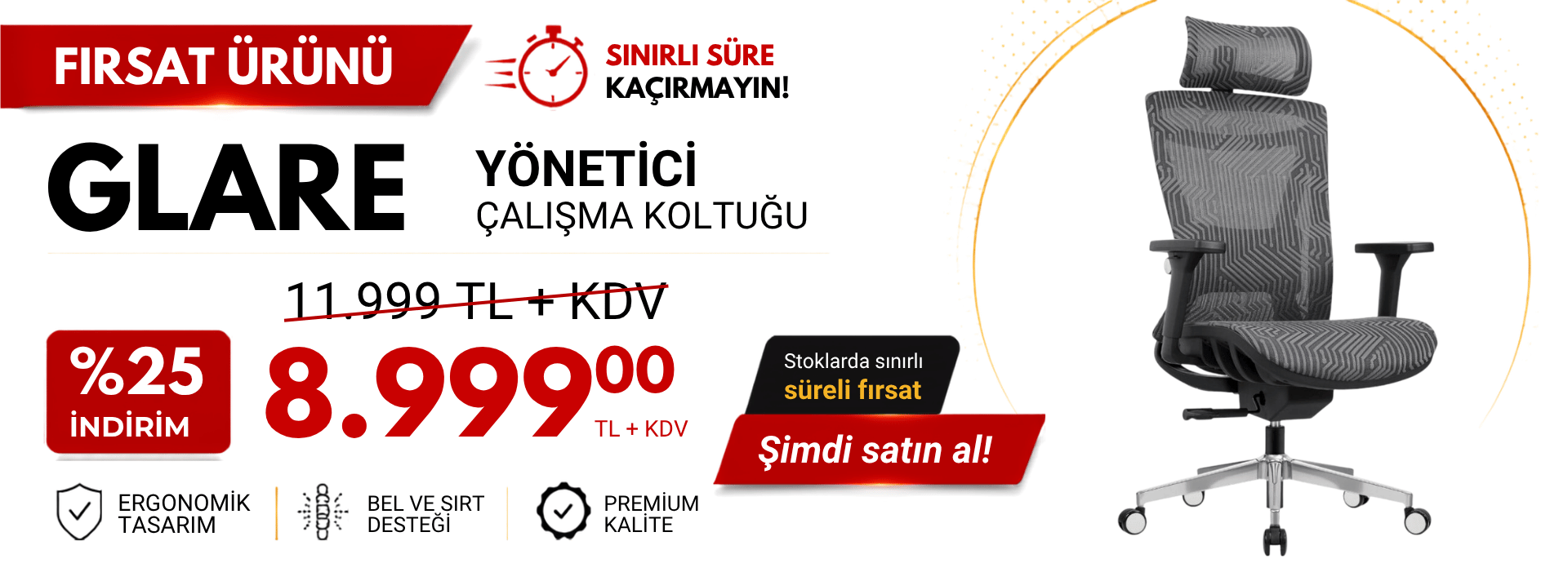 Glare Yönetici Çalışma Koltuğunda Stoklarla Sınırlı Süreli Fırsat!